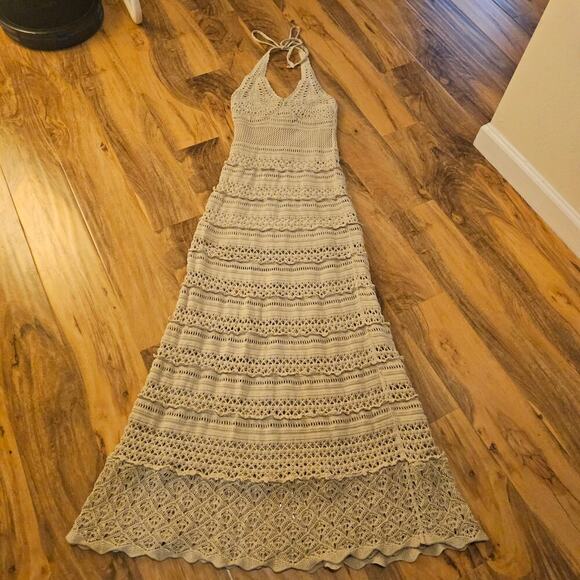 MODA International Sm‎ Y2K Oatmeal Crochet Allover Maxi Dress. Rare find. Hippie - Picture 11 of 15